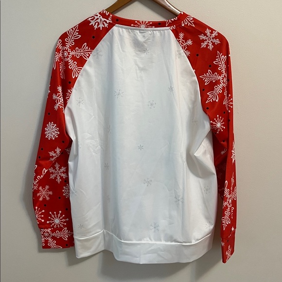 Exclusive Reindeer Holiday Novelty Print Shirt Top XXL Red White Raglan Pullover - Picture 9 of 16